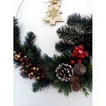 Χριστουγεννιάτικο στεφάνι μεταλλικό, πράσινο  με κόκκινα, χρυσά, berries,  χρυσό ξύλινο δεντρο, 40cm