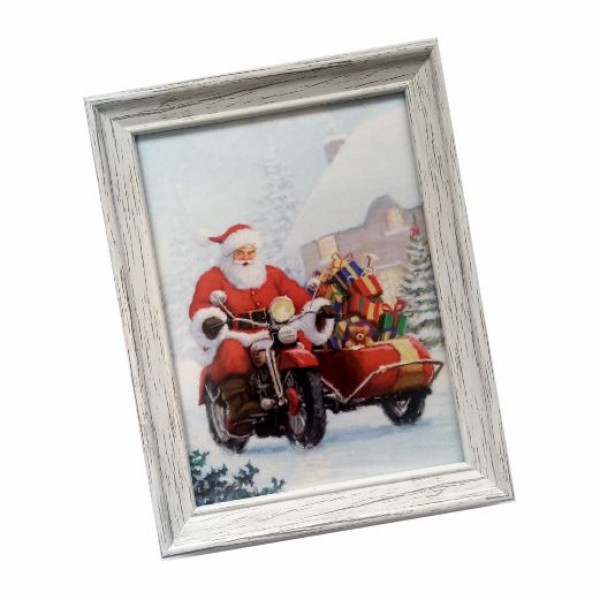 Κάδρο  Άγιος Βασίλης με μηχανή, vintage , πλαστικό, γυαλί 18Χ23cm