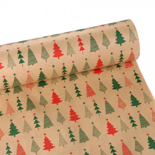 Χαρτί περιτυλίγματος δώρων, κραφτ, "Χριστουγεννιάτικα δέντρα ", 60cmx2m